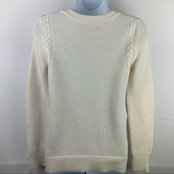 Loft Sweater Ivory White Open Cable Knit - Picture 10 of 11